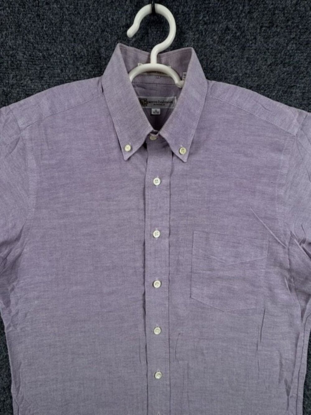 Balmain Button-Down 15 32/33 Polyester Cotton Purple Pocket Men Shirt Adult